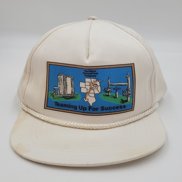 Vintage Teaming Up For Success White Rope Snapback Trucker Hat Cap Distressed - Picture 2 of 13